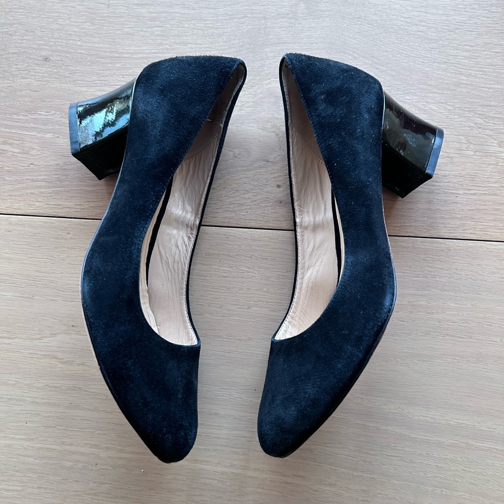 Cole Haan black suede block heel pumps